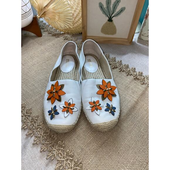 Michael Kors White Floral Flower Embellished Slide On Espadrilles Flats GUC 6.5M - Picture 6 of 13